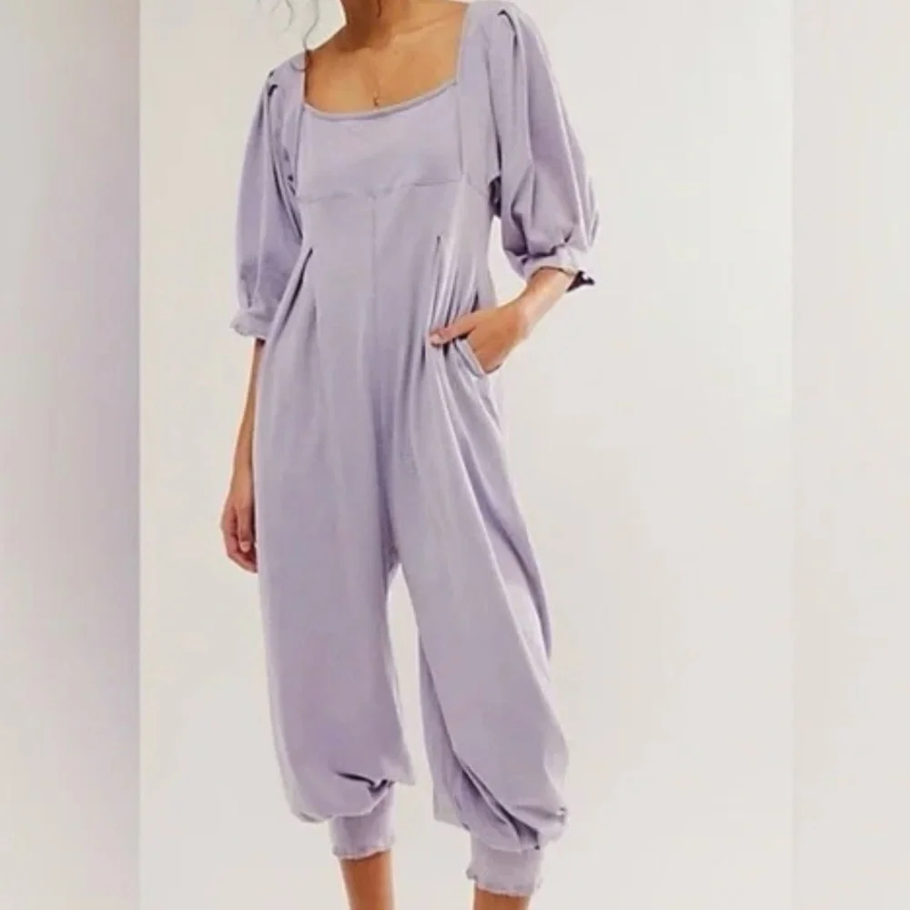 Free People Lavender Puff-Sleeve Jumpsuit - Picture 3 of 11